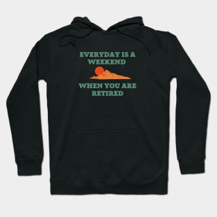 Everyday is a weekend when you are retired green text with landscape of mountains and sun Hoodie